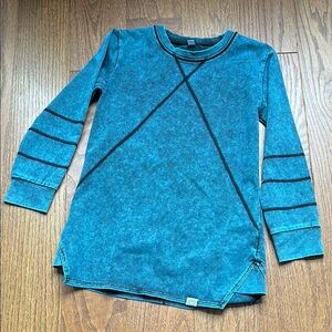 Teal Blue Long Sleeve Tee with Sporty Black Trim